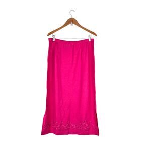 Vintage Laura Scott Hot Pink Linen Blend Midi Pencil Skirt Bead Embroidery Sz 14